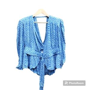 RARE 1980s Troa Cho Vintage Blue & White 100% Silk Blouse